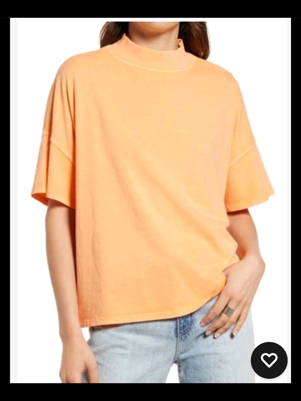 Free People Peach/ Orange  Mock Neck  Oversized Short Sleeve Tee